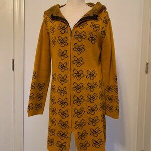 Flashy zipper cardigan with hoodie yellow with flowers size M